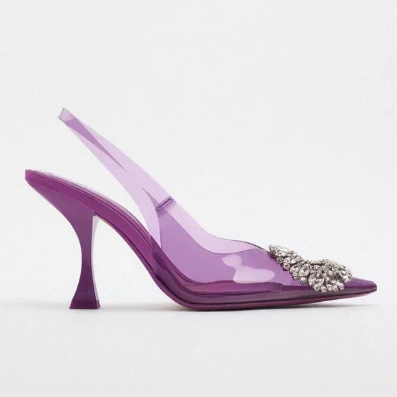 Zara Embellished Vinyl Heels Violet NWT - Picture 4 of 11
